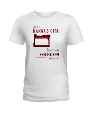 KANSAS GIRL LIVING IN OREGON WORLD Ladies T-Shirt thumbnail