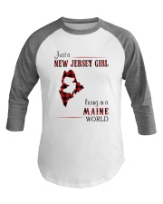 JERSEY GIRL LIVING IN MAINE WORLD Baseball Tee tile