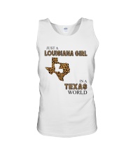 LOUISIANA GIRL IN TEXAS WORLD LEOPARD Unisex Tank tile