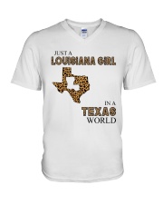 LOUISIANA GIRL IN TEXAS WORLD LEOPARD V-Neck T-Shirt tile