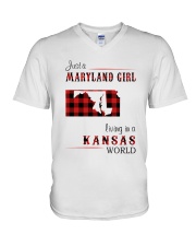 MARYLAND GIRL LIVING IN KANSAS WORLD V-Neck T-Shirt thumbnail