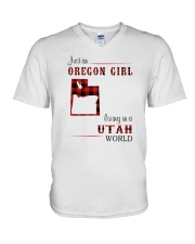 OREGON GIRL LIVING IN UTAH WORLD V-Neck T-Shirt thumbnail