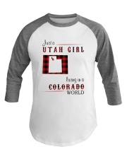 UTAH GIRL LIVING IN COLORADO WORLD Baseball Tee thumbnail