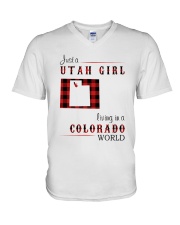 UTAH GIRL LIVING IN COLORADO WORLD V-Neck T-Shirt thumbnail