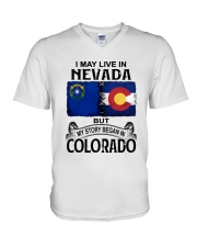 LIVE IN NEVADA BEGAN IN COLORADO V-Neck T-Shirt tile