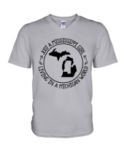 MISSISSIPPI GIRL LIVING IN MICHIGAN WORLD V-Neck T-Shirt thumbnail