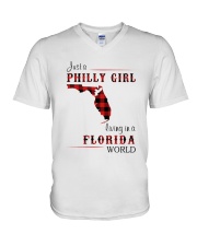 PHILLY GIRL LIVING IN FLORIDA WORLD V-Neck T-Shirt thumbnail