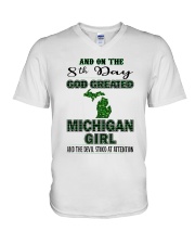 God Created Michigan Girl V-Neck T-Shirt tile