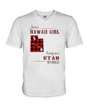 HAWAII GIRL LIVING IN UTAH WORLD V-Neck T-Shirt thumbnail