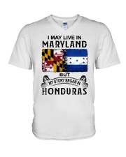 LIVE IN MARYLAND BEGAN IN HONDURAS V-Neck T-Shirt tile