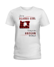 ALASKA GIRL LIVING IN OREGON WORLD Ladies T-Shirt tile