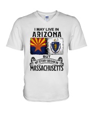 LIVE IN ARIZONA BEGAN IN MASSACHUSETTS V-Neck T-Shirt tile
