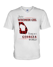WISCONSIN GIRL LIVING IN GEORGIA WORLD V-Neck T-Shirt thumbnail