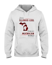 ILLINOIS GIRL LIVING IN MICHIGAN WORLD Hooded Sweatshirt tile