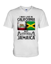 LIVE IN CALIFORNIA BEGAN IN JAMAICA V-Neck T-Shirt tile