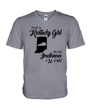 JUST A KENTUCKY GIRL IN AN INDIANA WORLD V-Neck T-Shirt thumbnail