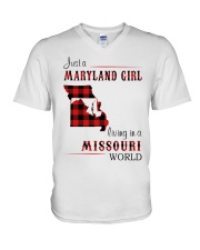 MARYLAND GIRL LIVING IN MISSOURI WORLD V-Neck T-Shirt tile