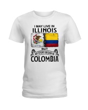 LIVE IN ILLINOIS BEGAN IN COLOMBIA Ladies T-Shirt tile