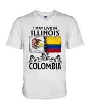 LIVE IN ILLINOIS BEGAN IN COLOMBIA V-Neck T-Shirt tile