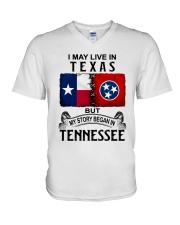 LIVE IN TEXAS BEGAN IN TENNESSEE V-Neck T-Shirt tile
