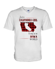 CALIFORNIA GIRL LIVING IN IOWA WORLD V-Neck T-Shirt thumbnail