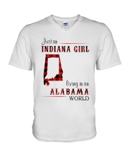 INDIANA GIRL LIVING IN ALABAMA WORLD V-Neck T-Shirt tile