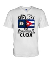 LIVE IN KENTUCKY BEGAN IN CUBA V-Neck T-Shirt tile