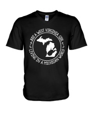 WEST VIRGINIA GIRL LIVING IN MICHIGAN WORLD V-Neck T-Shirt thumbnail