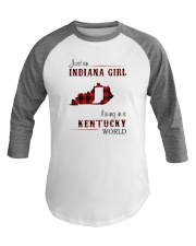 INDIANA GIRL LIVING IN KENTUCKY WORLD Baseball Tee tile