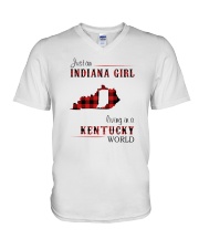 INDIANA GIRL LIVING IN KENTUCKY WORLD V-Neck T-Shirt tile
