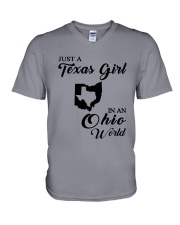 JUST A TEXAS GIRL IN AN OHIO WORLD V-Neck T-Shirt thumbnail