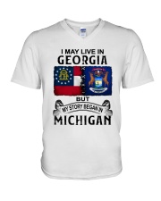 LIVE IN GEORGIA BEGAN IN MICHIGAN V-Neck T-Shirt tile