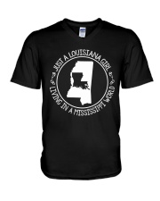 LOUISIANA GIRL LIVING IN MISSISSIPPI WORLD V-Neck T-Shirt thumbnail
