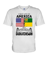 LIVE IN AMERICA BEGAN IN SASKATCHEWAN ROOT V-Neck T-Shirt thumbnail