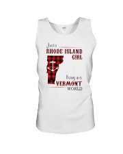 RHODE ISLAND GIRL LIVING IN VERMONT WORLD Unisex Tank tile