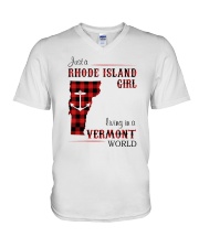 RHODE ISLAND GIRL LIVING IN VERMONT WORLD V-Neck T-Shirt tile