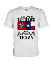 LIVE IN TENNESSEE BEGAN IN TEXAS V-Neck T-Shirt thumbnail