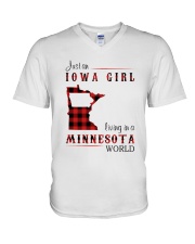 IOWA GIRL LIVING IN MINNESOTA WORLD V-Neck T-Shirt thumbnail