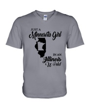 JUST A MINNESOTA GIRL IN AN ILLINOIS WORLD V-Neck T-Shirt thumbnail