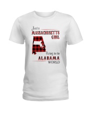 MASSACHUSETTS GIRL LIVING IN ALABAMA WORLD Ladies T-Shirt tile