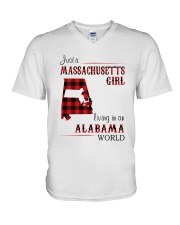 MASSACHUSETTS GIRL LIVING IN ALABAMA WORLD V-Neck T-Shirt tile