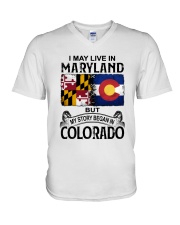 LIVE IN MARYLAND BEGAN IN COLORADO V-Neck T-Shirt tile