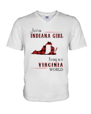 INDIANA GIRL LIVING IN VIRGINIA WORLD V-Neck T-Shirt thumbnail