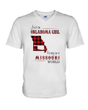 OKLAHOMA GIRL LIVING IN MISSOURI WORLD V-Neck T-Shirt tile