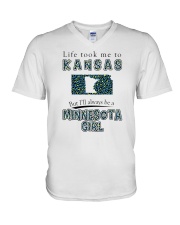 MINNESOTA GIRL LIFE TOOK TO KANSAS V-Neck T-Shirt tile