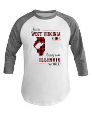 WEST VIRGINIA GIRL LIVING IN ILLINOIS WORLD Baseball Tee thumbnail