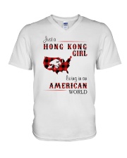 HONG KONG GIRL LIVING IN AMERICAN WORLD V-Neck T-Shirt tile