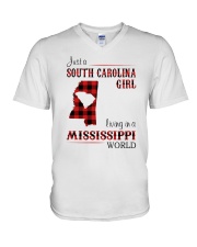 SOUTH CAROLINA GIRL LIVING IN MISSISSIPPI WORLD V-Neck T-Shirt thumbnail