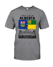 LIVE IN ALBERTA BEGAN IN SASKATCHEWAN ROOT WOMEN Classic T-Shirt front