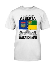 LIVE IN ALBERTA BEGAN IN SASKATCHEWAN ROOT WOMEN Classic T-Shirt tile